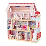 KidKraft 65054 Chelsea Doll Cottage Puppenhaus aus Holz mit Zubehör für 12 cm große Puppen mit 16 Accessoires und 3 Spielebenen - 3