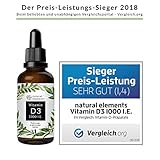 Der PREIS-LEISTUNGS-SIEGER 2018* - Vitamin D3 - Laborgeprüfte 1000 I.E. pro Tropfen - 50ml (1750 Tropfen) - In MCT-Öl aus Kokos - Hochdosiert, flüssig und hergestellt in Deutschland - 2