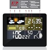 CSL - Funk Wetterstation mit Farbdisplay | inkl. Außensensor | DCF Empfangssignal/Funkuhr | Innen- und Außentemperatur/Wettervorhersage-Piktogramm UVM. | LCD-Display - 3