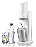 SodaStream Wassersprudler-Set Crystal - mit dem Glaskareffen Sprudler macht ohne schleppen aus Leitungswasser prickelndes Sprudelwasser (1x CO2-Zylinder 60L und 1x 0,6L Glaskaraffe), Premium-weiß - 3