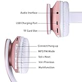 Bluetooth Kopfhörer Over Ear, Kabellose Headset Stereo Wireless Bluetooth-Kopfhörer mit Mikrofon Klappbares Design für iPhone, Android, PC und andere Bluetooth by WorWoder - Rose Gold - 5