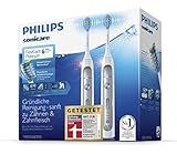 Philips Sonicare FlexCare Platinum 2 Elektrische Zahnbürsten HX9114/37 im Set - 2 Handstücke, 4 Bürstenköpfe, Drucksensor, 3 Putzprogramme, 3 Intensitäten, Timer & Etui – Weiß - 5