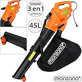 monzana® Elektro Laubsauger | 3 in 1 | 3000W | Schultergurt und Rollen | Fangsack 45L | Laubbläser Gartensauger Gartenbläser - 2