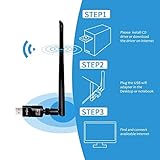 Wifi Adapter, 1200Mbit/s mit 5dBi Antenna, Dualband (5G/866Mbps + 2.4G/300Mbps) Wlan Stick, USB Wifi Dongle 802.11 ac/n/g/b/a Wireless Standards, Kleine WiFi-Empfänger für Desktop/PC/Laptop/Notebook - 5