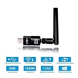 Wifi Adapter, 1200Mbit/s mit 5dBi Antenna, Dualband (5G/866Mbps + 2.4G/300Mbps) Wlan Stick, USB Wifi Dongle 802.11 ac/n/g/b/a Wireless Standards, Kleine WiFi-Empfänger für Desktop/PC/Laptop/Notebook - 9