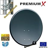 PremiumX digital Sat Anlage 80 cm Stahl Schüssel Spiegel Antenne Anthrazit + Quad LNB PXQS-SE 0,1dB für 4 Teilnehmer + Wandhalter 45cm ALU TÜV Geprüft + 8 F-Stecker vergoldet - 6