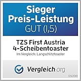 TZS First Austria - gebürsteter Edelstahl 4 Scheiben Toaster 1500W mit Krümelschublade Sandwich Langschlitz | abnehmbarer Brötchenaufsatz | wärmeisoliertes Gehäuse, stufenlose Temperatureinstellung - 7