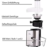 TZS First Austria - 800 Watt Edelstahl Zentrifugal-Entsafter XXL 75mm Einfüllöffnung, Saugnapf-Füße, Tropfstoppfunktion Zentrifugalentsafter elektrisch, Juicer Extractor, Überhitzungsschutz BPA frei - 6