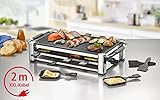 ROMMELSBACHER RCC 1500 Raclette-Grill (extra langes Kabel (2m), Tischgrill für 8 Personen, gerippte Alu-Druckguss-Grillplatte, Xylan Plus Antihaftbeschichtung, Parkdeck, 1500 W) chrom - 2