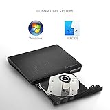 Salcar - USB3.0 DVD-RW DVD/CD Brenner Slim extern Laufwerk Portable(tragbar) DVD CD Brenner, 9,5mm 100% Neu Chip, Superdrive für alle Laptops/Desktop z.B Lenovo,Acer,Asus; PC unter Windows und Mac OS für Apple Macbook, Macbook Pro, MacbookAir, iMac - Schwarz - 3