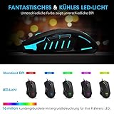 HoLife Gaming Maus, [Neue Version] Gamer Maus 7200DPI PC Gaming Maus Hohe Präzision für Pro Gamer mit 7 programmierbaren Tasten/ LED/ ergonomisches Design/ USB-Wired Maus optisch (Schwarz) - 4