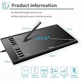 LANSRAYOL Zeichentablett Ugee Grafiktablett 10x6 Zoll Digitalisiertablett Kabellos Batterielos Stift 5080 LPI 266 RPS 8192 Stufen 8 Expresstasten Mac Windows mit Stifttasche Handschuh - 2