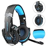 PUNICOK G9000 PS4 Gaming Headset Kopfhörer mit Mikrofon 3.5mm On Ear Surround Sound Ohrhörer und Lautstärkeregelung für PS4 Xbox One PC Laptop Tablet Mobile Phones Blau … - 3