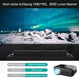 Beamer,3000 Lumen ABOX 2018 Aktualisierte Mini LED Projektor,+60% Helligkeit Full HD 1080P,unterstützt HDMI USB SD VGA AV für Amazon Firestick,Laptop,Smartphone perfekt für Fußballspiele,Filme - 2