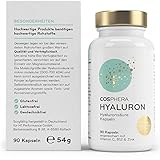 Hyaluronsäure Kapseln - Hochdosiert mit 395 mg pro Kapsel. 90 vegane Kapseln im 3 Monatsvorrat - 500-700 kDa - Angereichert mit Vitamin C, B12 und Zink - Für Haut, Anti-Aging und Gelenke - Cosphera - 2