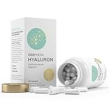Hyaluronsäure Kapseln - Hochdosiert mit 395 mg pro Kapsel. 90 vegane Kapseln im 3 Monatsvorrat - 500-700 kDa - Angereichert mit Vitamin C, B12 und Zink - Für Haut, Anti-Aging und Gelenke - Cosphera - 4