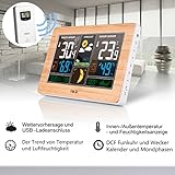 FanJu FJ3378W Funkwetterstation Funk mit Außensensor/USB-Ladeanschluss/Innen-/Außentemperatur und Luftfeuchtigkeit/Uhr/Mondphase/Uhren mit Thermometer - 2