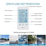 SKEY Wetterstation Funk mit Außensensor, Digital Thermometer-Hygrometer für Innen und außen, weiße Hintergrundbeleuchtung und Uhrzeit Anzeige,Weiß - 4