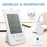 SKEY Wetterstation Funk mit Außensensor, Digital Thermometer-Hygrometer für Innen und außen, weiße Hintergrundbeleuchtung und Uhrzeit Anzeige,Weiß - 5