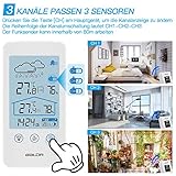 SKEY Wetterstation Funk mit Außensensor, Digital Thermometer-Hygrometer für Innen und außen, weiße Hintergrundbeleuchtung und Uhrzeit Anzeige,Weiß - 6