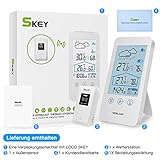 SKEY Wetterstation Funk mit Außensensor, Digital Thermometer-Hygrometer für Innen und außen, weiße Hintergrundbeleuchtung und Uhrzeit Anzeige,Weiß - 7