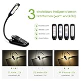 Leselampe Buch, TOPELEK LED Buchlampe Klemme mit 4 LEDs, 3 Helligkeit, LED Klemmleuchte, 360° Flexibel, USB Wiederaufladbar für Nacht Lesen, Kindle, Schlafzimmer, Büro.[Energieklasse A+++] - 2