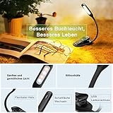 Leselampe Buch, TOPELEK LED Buchlampe Klemme mit 4 LEDs, 3 Helligkeit, LED Klemmleuchte, 360° Flexibel, USB Wiederaufladbar für Nacht Lesen, Kindle, Schlafzimmer, Büro.[Energieklasse A+++] - 6
