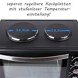 TZS First Austria - 45 Liter 3200 Watt Mini-Backofen mit Kochplatten und Krümelblech| Drehspieß und Umluft Mini Pizzaofen | Mini-Küche | Kochplatten separat bedienbar | gleichzeitig kochen und backen - 2