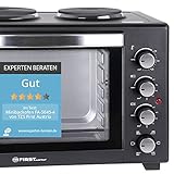 TZS First Austria - 45 Liter 3200 Watt Mini-Backofen mit Kochplatten und Krümelblech| Drehspieß und Umluft Mini Pizzaofen | Mini-Küche | Kochplatten separat bedienbar | gleichzeitig kochen und backen - 3