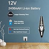 Handstaubsauger, Hikeren Akku Staubsauger Kabellos 12V 2400mAh Lithum-ion Akku Staubsauger 30Min Betriebsdauer, Nass & Trocken Funktion，5000 Saugkraft Autosauger Edelstahl Filter für Haus Auto - 3