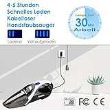 Handstaubsauger Akku Beutellos, 6500 Pa kabellos,Nass & Trocken,2600mAh Li-ion Akku, 30 Minuten Laufzeit AKKU Staubsauger für Zuhause,Auto,Tierhaare,CE FCC und RoHS Zertifiziert - 3