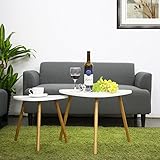 HOMFA 2x Beistelltisch weiß Couchtisch rund Wohnzimmertisch skandinavisch Kaffetisch klein Satztisch Set Groß(60x39,5x45cm),Klein(45x29,5x40cm) - 6