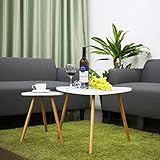 HOMFA 2x Beistelltisch weiß Couchtisch rund Wohnzimmertisch skandinavisch Kaffetisch klein Satztisch Set Groß(60x39,5x45cm),Klein(45x29,5x40cm) - 9