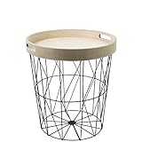 Beistelltisch rund 40xH45cm, schwarzer Metallkorb mit Serviertablett, Tabletttisch Aufbewahrungskorb Couchtisch - 2