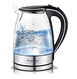 TurboTronic Glas Wasserkocher 1,7 Liter mit Kalkfilter und LED Beleuchtung Blau (innen) BPA Frei, Leistung: 2200 Watt - 3