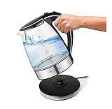 TurboTronic Glas Wasserkocher 1,7 Liter mit Kalkfilter und LED Beleuchtung Blau (innen) BPA Frei, Leistung: 2200 Watt - 4