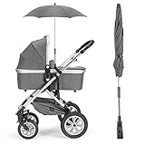 Universal Sonnenschirm Sonnenschutz für Kinderwagen & Buggy - UV Schutz 50+/73 cm Durchmesser/biegsam/Universalhalterung für Rund- und Ovalrohre - Melange Grau - 5