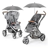 Universal Sonnenschirm Sonnenschutz für Kinderwagen & Buggy - UV Schutz 50+/73 cm Durchmesser/biegsam/Universalhalterung für Rund- und Ovalrohre - Melange Grau - 6