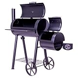 Nexos BBQ Grill Smoker Grillwagen Holzkohlegrill 2 Kammern Barbecue 120x55x125 cm, 28 kg Transporträder Temperaturanzeige Stahlblech Lüftungsklappen Ablageflächen - 2