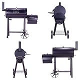 Nexos BBQ Grill Smoker Grillwagen Holzkohlegrill 2 Kammern Barbecue 120x55x125 cm, 28 kg Transporträder Temperaturanzeige Stahlblech Lüftungsklappen Ablageflächen - 6