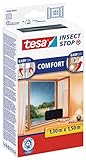 tesa Insect Stop COMFORT Fliegengitter Fenster - Insektenschutz mit Klettband selbstklebend - Fliegen Netz ohne Bohren - anthrazit (durchsichtig), 130 cm x 150 cm - 3