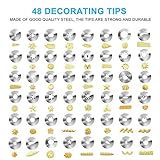 NEXGADGET 55 Teiliges Spritztüllen Set - 48 Edelstahldüsen + 3* Silikon-Spritzbeutel + 3* Koppler, BackzubehörTorten Dekoration Set für Cupcakes - 2