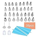 Spritztüllen Set, 38 Stücke Professionelles Set Tüllen Aufsätze, Silikon Spritzbeutel, Einwegspritzbeutel, Cakeup Förmecen für Cookies Pralinen, Plärzchen - 2