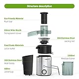Entsafter, Homever Entsafter für Obst und Gemüse, Zentrifugal Entsafter mit Fruchtfleischbehälter & Saftbehältezwe, 65mm Breiter Mund Edelstahl und 2 Geschwindigkeiten Entsafter, BPA-frei - 2