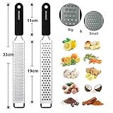 LEMCASE Zester, Hobel Reibe - Käsereibe, Parmesanreibe, Zitronenreibe - Küchenreibe aus Edelstahl mit Schutzabdeckung und Silikon Griff | Schwarz (2 Stück Set) - 2