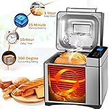 Bvivoa Brotbackautomat Brotbackmaschine Backmeister mit 19 Programme für 500g-1000g Brotgewicht, 710W, 15 Stunden Timing-Funktion, Warmhaltefunktion, Sichtfenster und LED Bildschirm, Silber (Silber) - 6