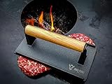BBQ-Toro Gusseisen Fleischbeschwerer I 21 x 11 cm I 1,0 kg I Burger Grillgewicht mit Holzgriff (1) - 3