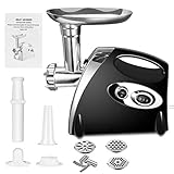 Elektrischer Fleischwolf，Ksun Profi Meat Grinder Wurstmaschine Set mit 3 Mahlplatten und Wurstfüllrohren für den Hausgebrauch, Multifunktions Küchenmaschine Fleisch mit Edelstahlklinge，schwarz - 6