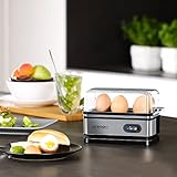Arendo - Eierkocher Edelstahl mit Warmhaltefunktion - Kipp-Funktionsschalter mit Indikationsleuchte - frei wählbarer Härtegrad - rostfreier gebürsteter Edelstahl - 5