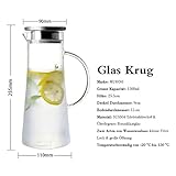 MUHOO Glas Krug 1,5L Glaskaraffe mit Deckel Glas Karaffe Wasserkrug aus Borosilikatglas Wasserkaraffe Wasserkrug Glaskaraffe Getränkekaraffe - 3